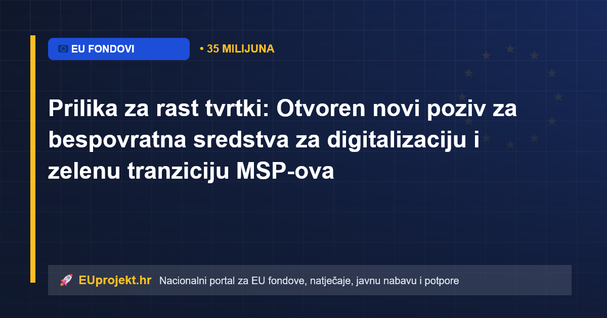 Prilika za rast tvrtki: Otvoren novi poziv za bespovratna sredstva za digitalizaciju i zelenu tranziciju MSP-ova